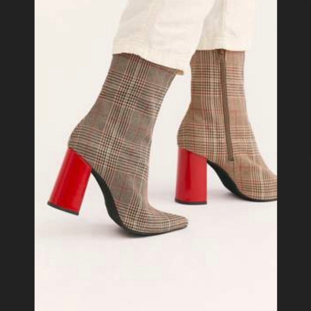 Jeffrey Campbell plaid and red boots | Gently worn